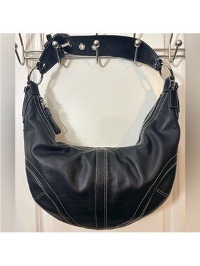 COACH Soho Large Leather Hobo Bag - Black Contrast Stitch 10032